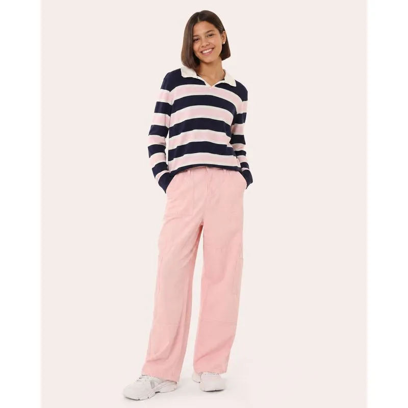 Calça Sarja Juvenil Reta com Bolsos Cargo Carpinteiro Rosa 10