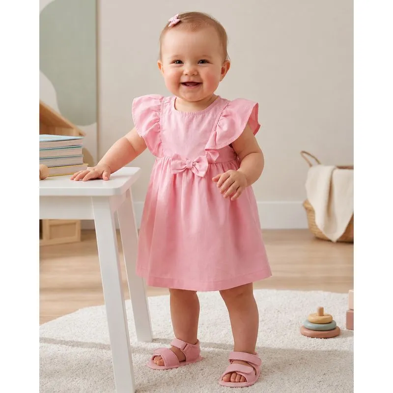 Vestido Bebê Sarja com Laço Rosa P