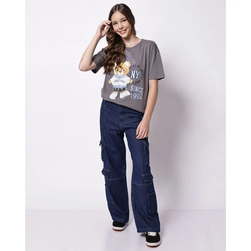 Calça Jeans Juvenil Cargo com Bolsos Azul 16