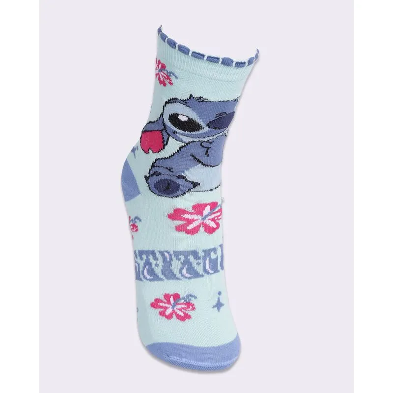 Meia Feminina Cano Médio Disney Stitch Verde 34 A 39
