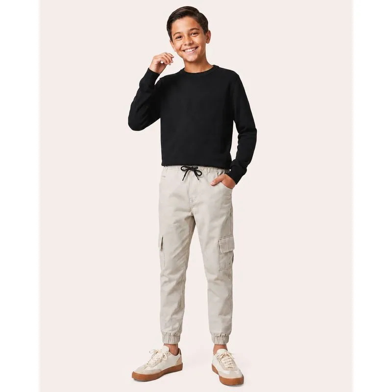 Calça Sarja Juvenil Cargo Jogger Bege 16