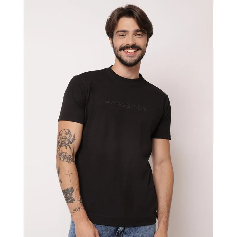 Camiseta Masculina Gangster com Estampa Frontal Preta M