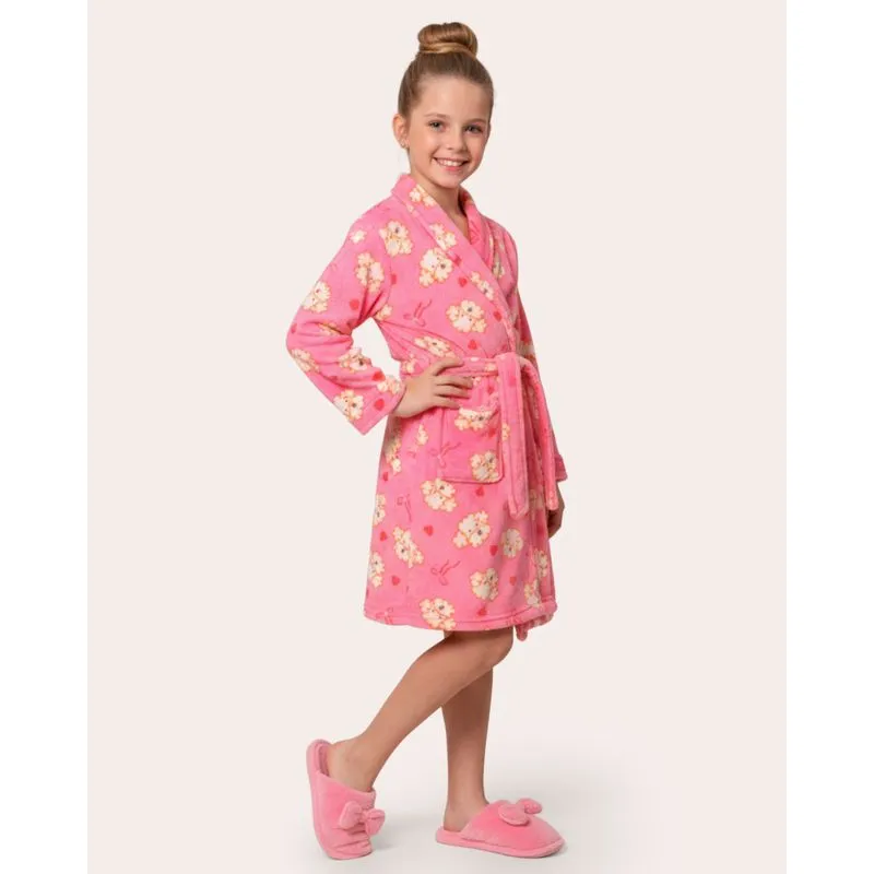 Roupão Microfibra Infantil Atlântica Estampada Rosa 4/6