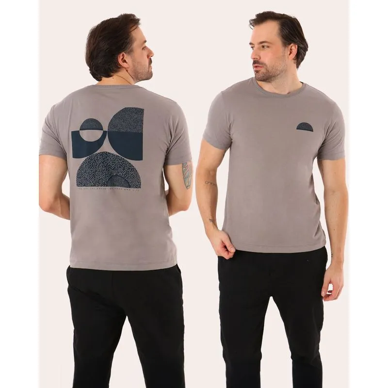 Camiseta Masculina Algodão Estampa Frente e Costas Cinza UN