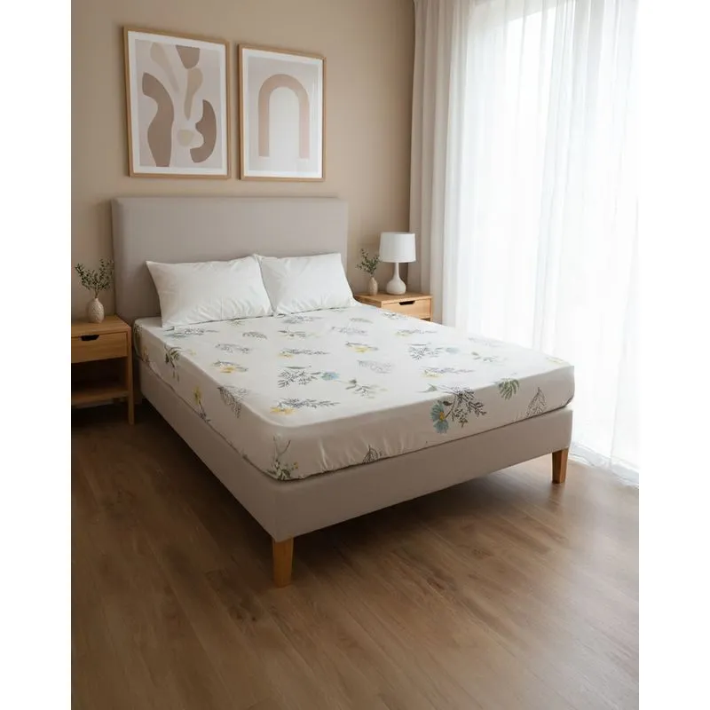 Lençol King Avulso com Elástico Arte & Cazza Estampado Off White UN