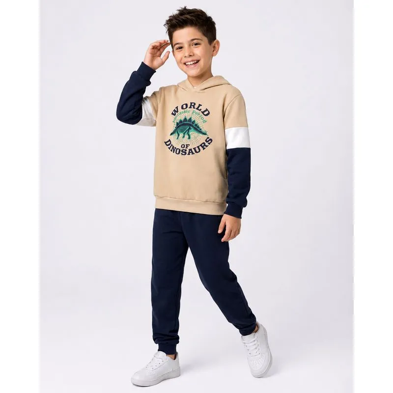 Conjunto Moletom Infantil com Capuz Dino Bege 8