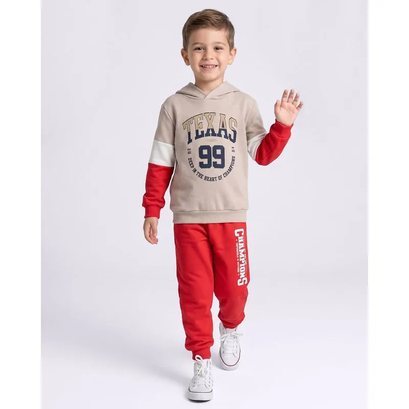 Conjunto Moletom Infantil Algodão com Capuz Bege 4