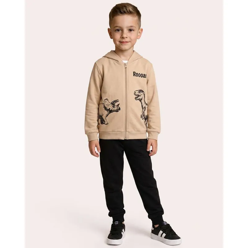 Conjunto Moletom Infantil com Capuz Dinossauro Bege 4