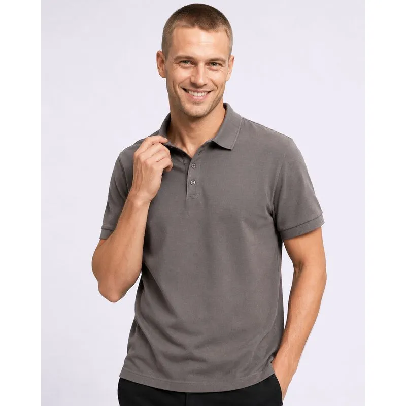 Camisa Polo Masculina Piquet Manga Curta Cinza M
