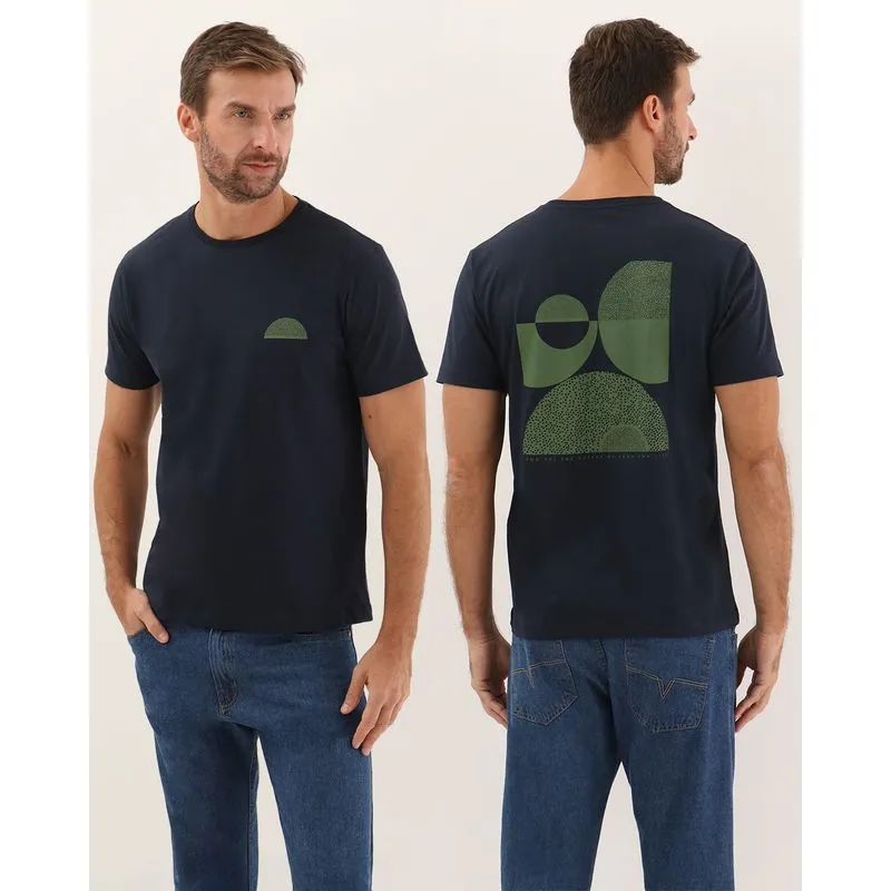 Camiseta Masculina Algodão Estampa Frente e Costas Marinho G