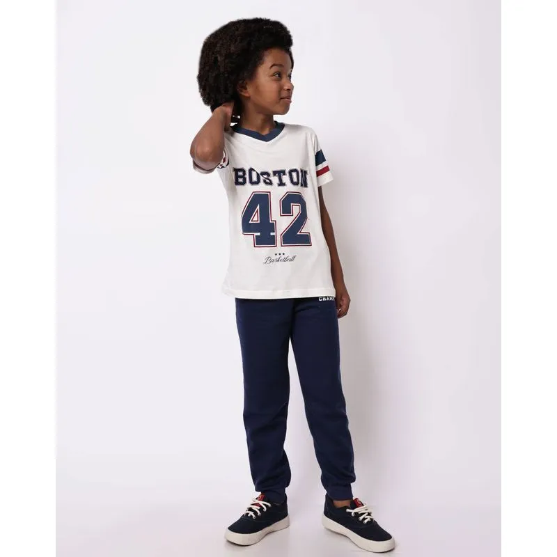 Calça Infantil Jogger Estampa Basebol Frontal Marinho 6