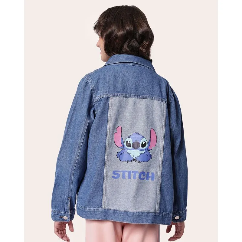Jaqueta Jeans Juvenil Algodão Stitch com Bolsos Azul 10