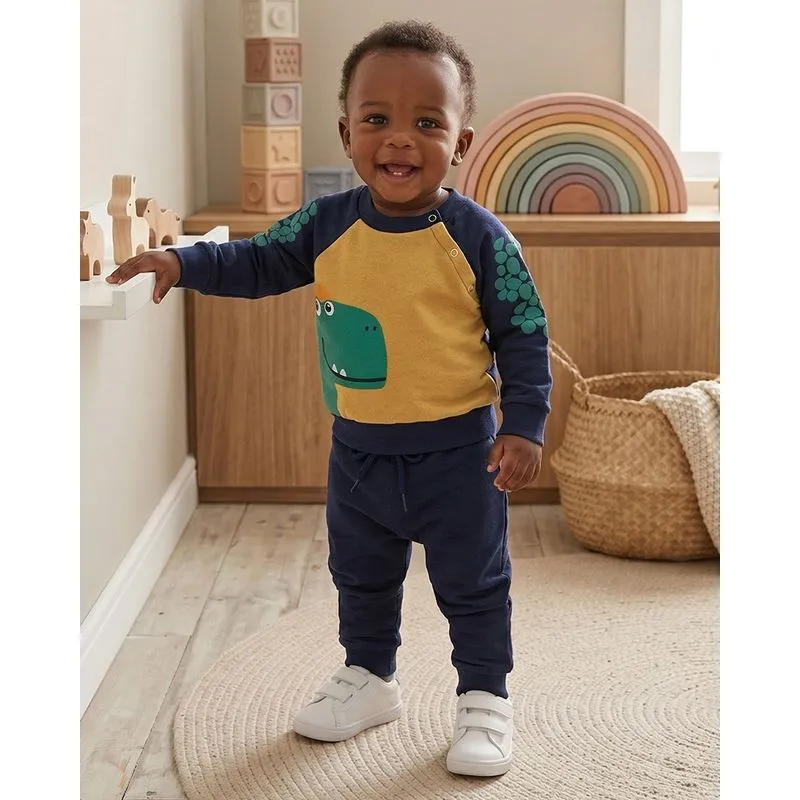 Conjunto Moletom Bebê Dinossauro Marinho G