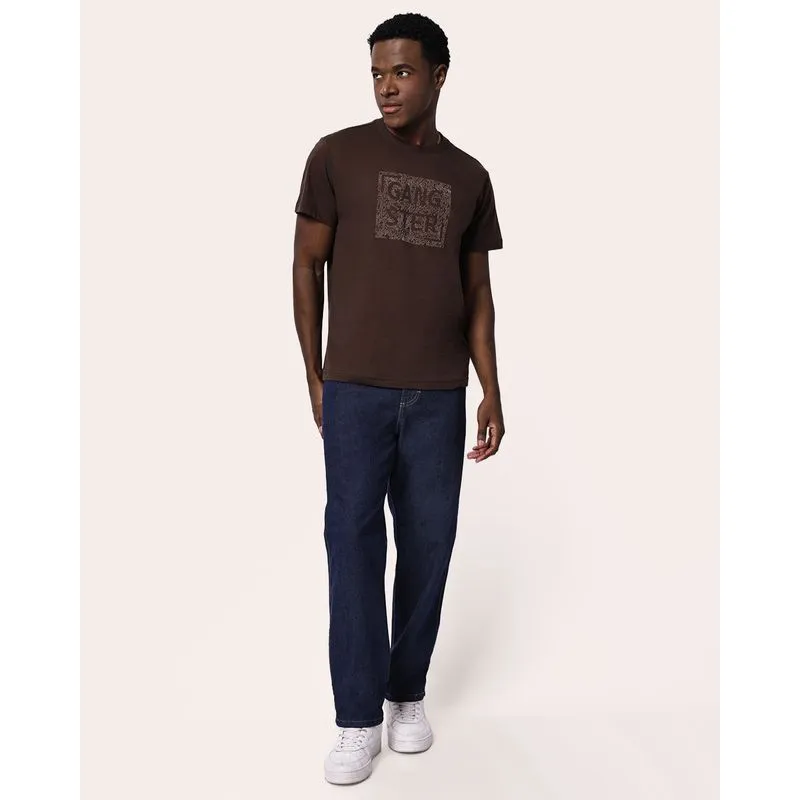 Calça Jeans Masculina Reta Pespontada com Bolsos Azul Escuro 40