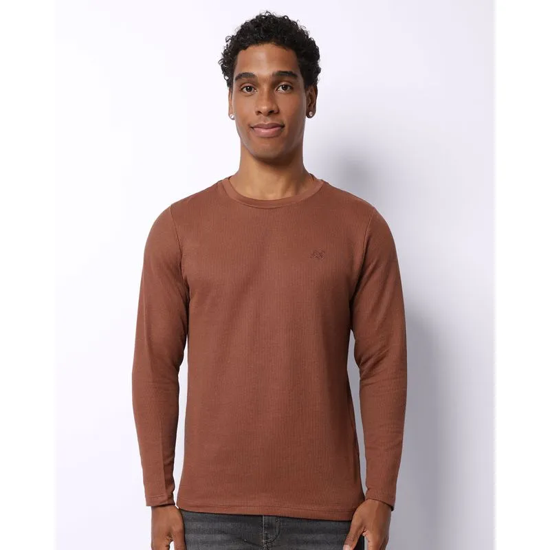 Camiseta Masculina Manga Longa Texturizada Marrom P