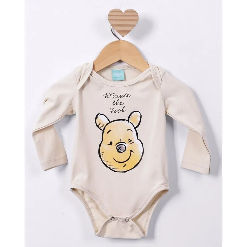 Body Bebê Curto Disney Ursinho Pooh Manga Longa Bege M