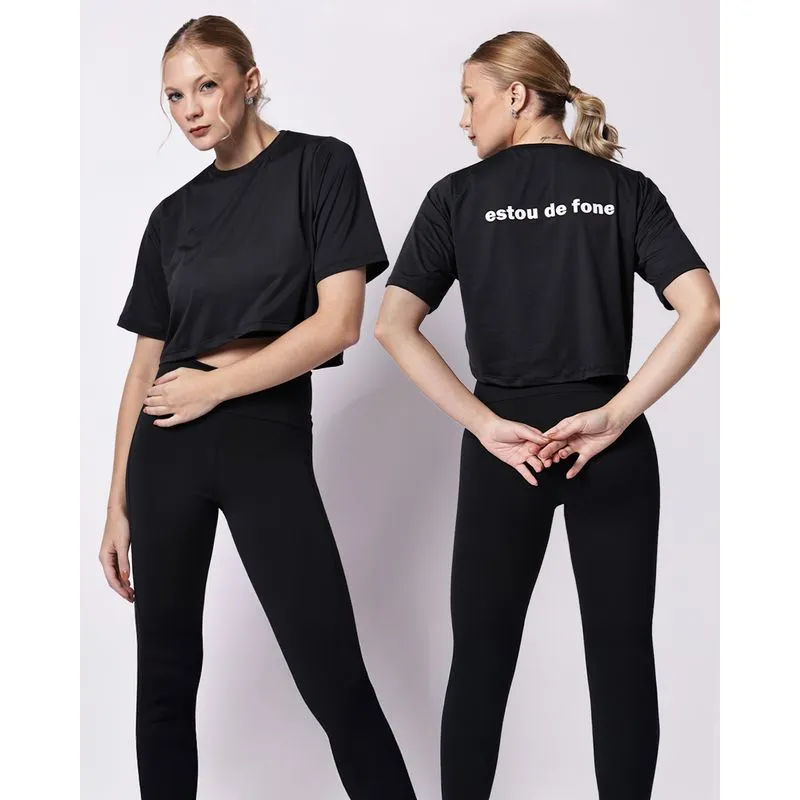 Camiseta Fitness Feminina Fitter Cropped Estampa Costas Preta PP