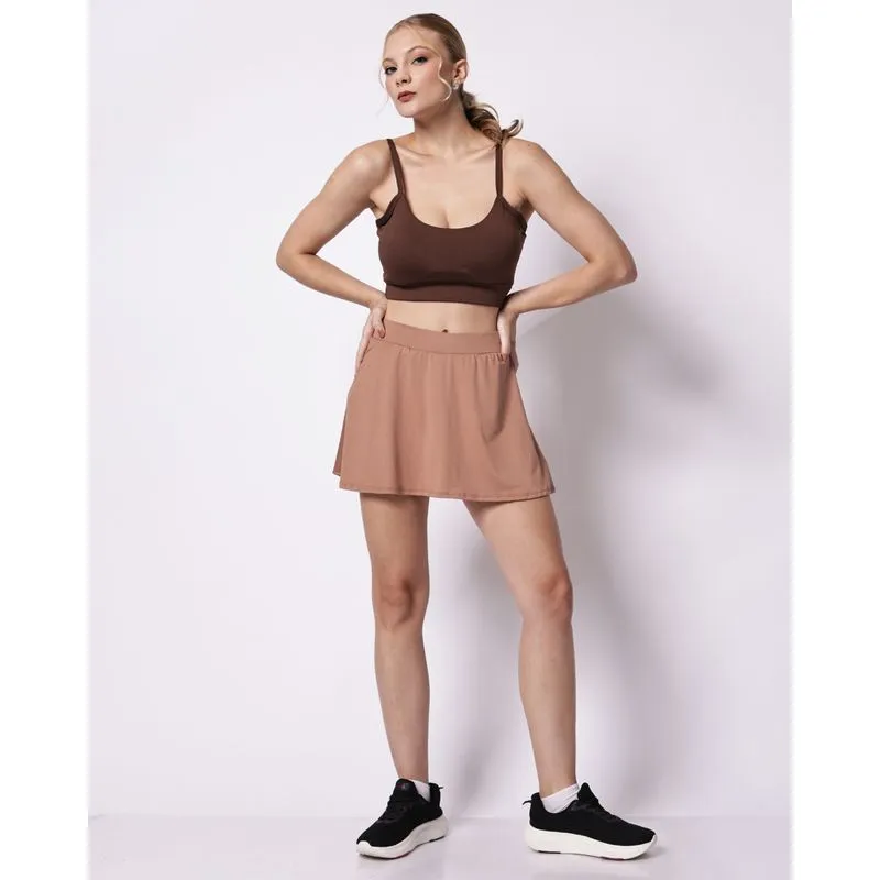 Short Saia Fitness Feminino Fitter com Sobreposição Furadinho Bege XG