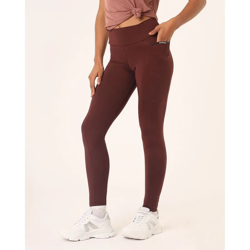 Calça Legging Fitness Feminina Fitter com Bolsos Marrom GG