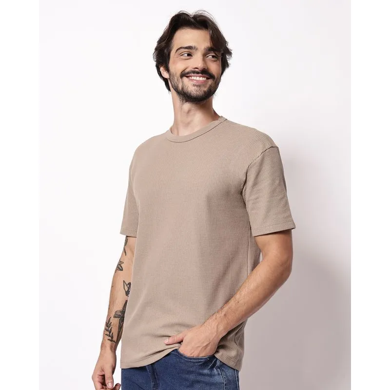Camiseta Masculina Manga Curta Texturizada Bege GG