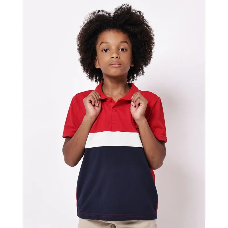 Camisa Polo Infantil Tricolor com Bordado Foguete Vermelho 10