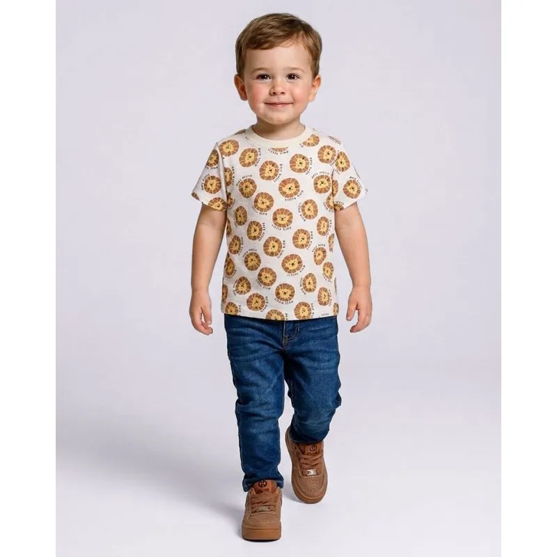 Camiseta Bebê Texturizada Estampada Leões Manga Curta Off White 3