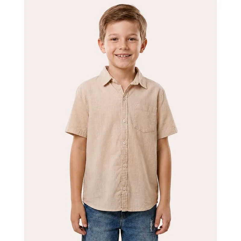 Camisa Infantil Algodão Texturizado Bolso Frontal Bege 10
