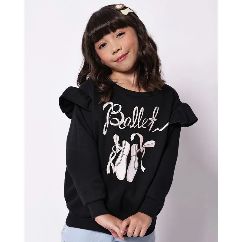 Blusão Moletom Infantil Ballet com Babados Preto 4
