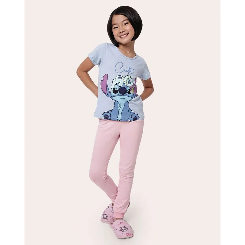 Pijama Infantil Algodão Disney Stitch Azul 8
