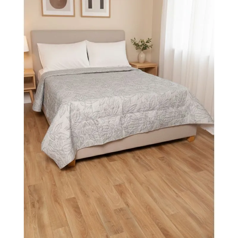 Colcha Casal Com Viés Arte & Cazza 200cm x2,40cm Estampada Folhagem Cinza UN