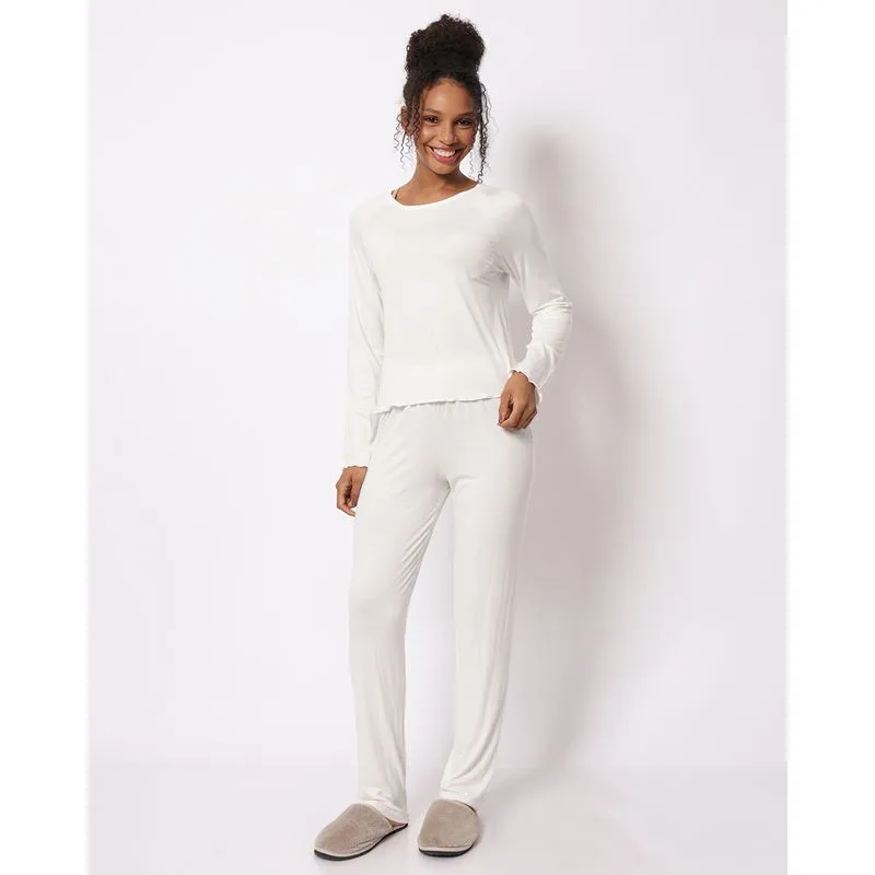 Pijama Feminino Longo com Frufru Off White GG