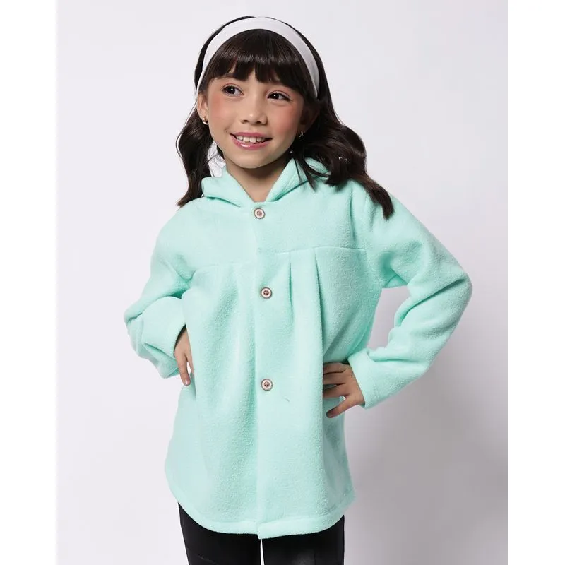 Casaco Infantil Boucle com Pregas e Capuz Verde 18