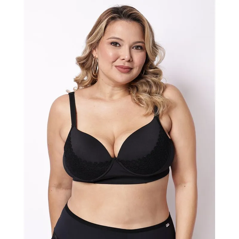 Sutiã Plus Size Feminino com Bojo e Renda Preto 34