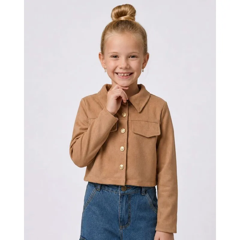 Casaco Infantil Suede com Botões Marrom 6