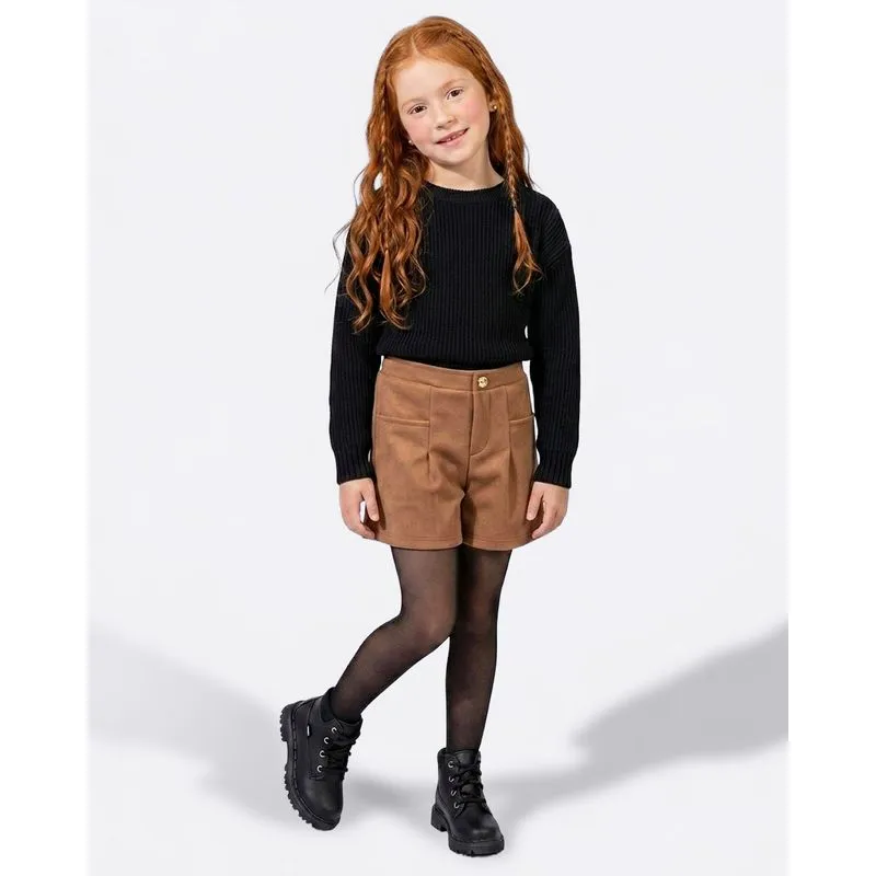 Short Infantil Suede Bolsos Bege 8