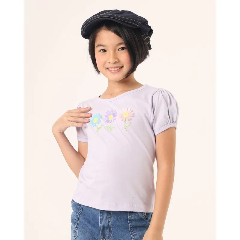 Blusa Infantil Algodão Estampa Interativa Flores Lilás 6