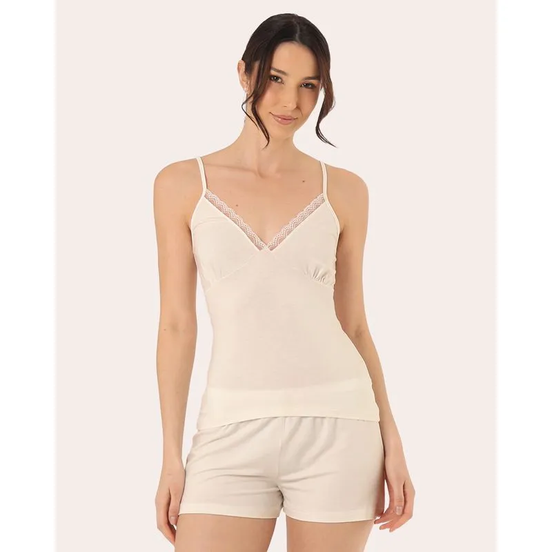 Pijama Feminino Curto Alcinha com Viscose Off White P