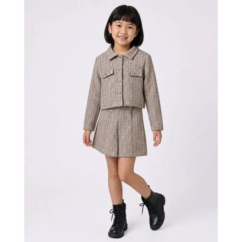 Shorts Infantil Tweed Botões Bege 8