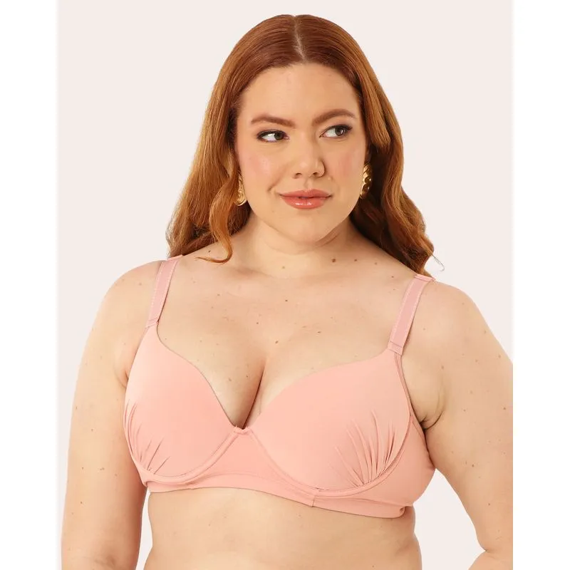 Sutiã Plus Size Feminino Liso com Detalhe Drapeado Rosa 50