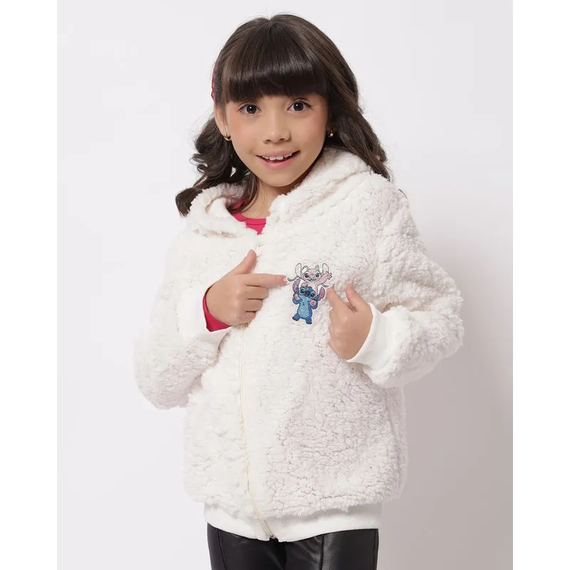 Jaqueta Infantil Peluciada Disney Stitch Capuz Off White 16