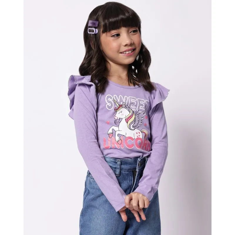 Blusa Infantil Algodão Unicórnio Manga Longa Lilás 6