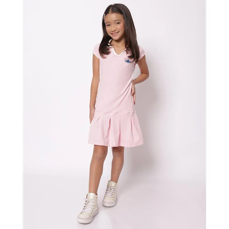 Vestido Polo Infantil Manga Curta Disney Stitch Rosa 8