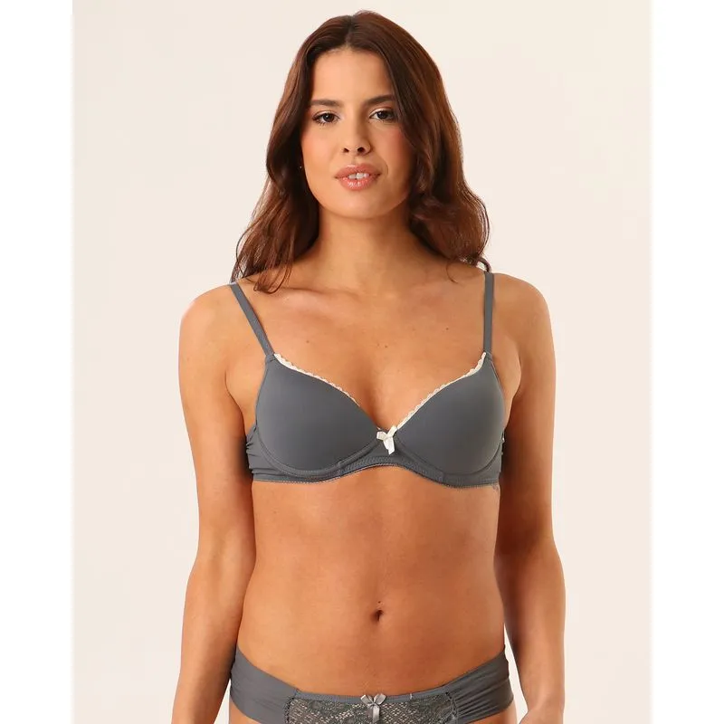 Sutiã Feminino Push Up Microfibra com Bojo Cinza 40