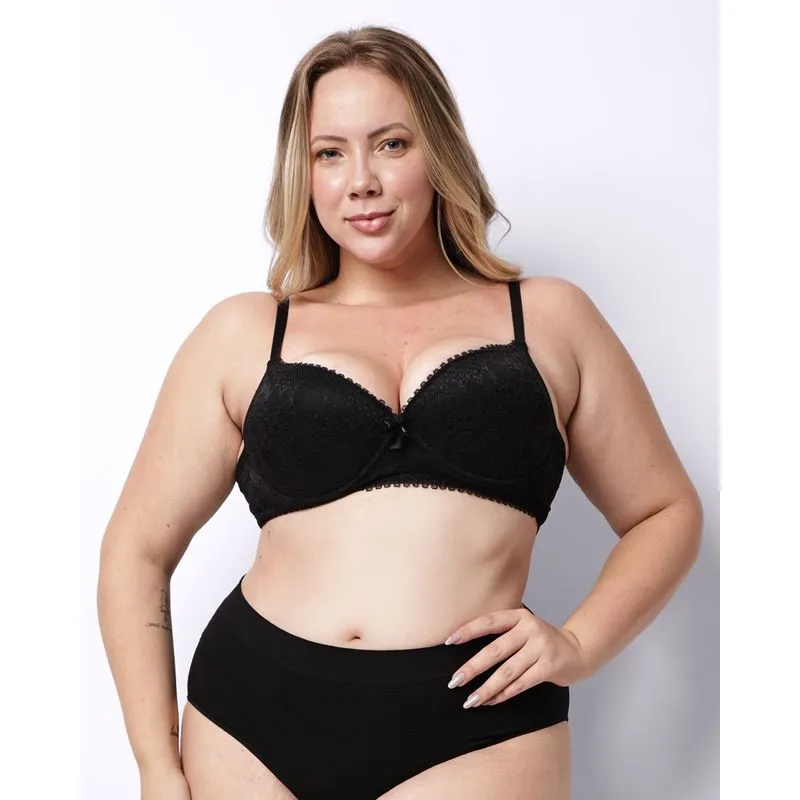 Sutiã Plus Size Feminina com Bojo e Renda Preto 48