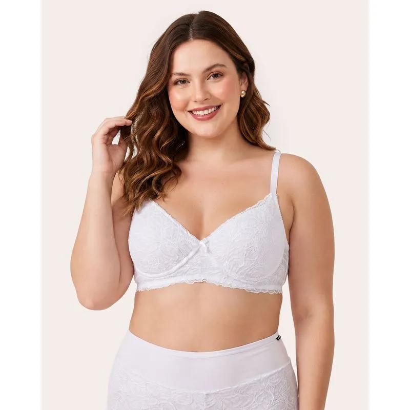 Sutiã Plus Size Feminino com Renda e Bojo Branco 46