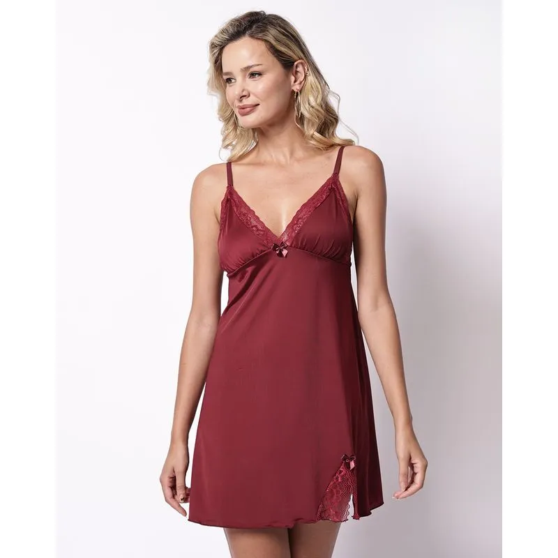 Camisola Feminina Curta com Renda Vinho G