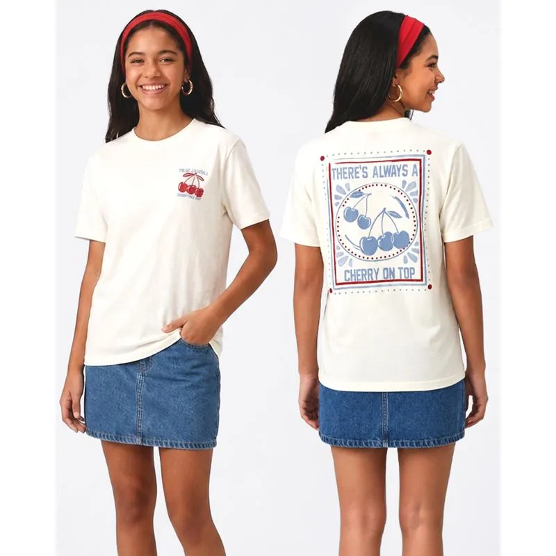 Camiseta Juvenil Algodão Cherry Frente e Costas Off White 12