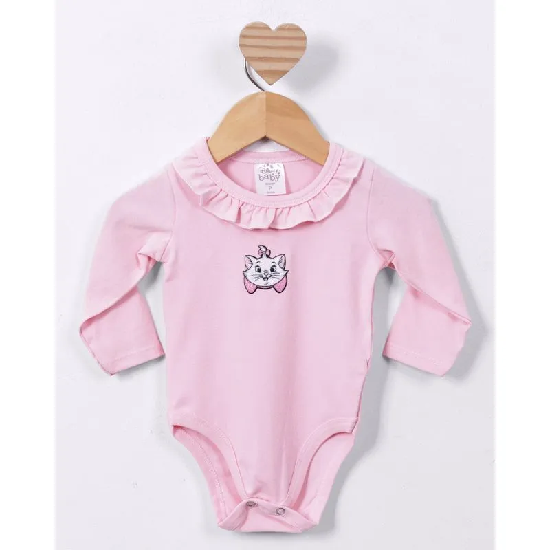 Body Bebê Algodão Disney Marie Manga Longa Rosa G