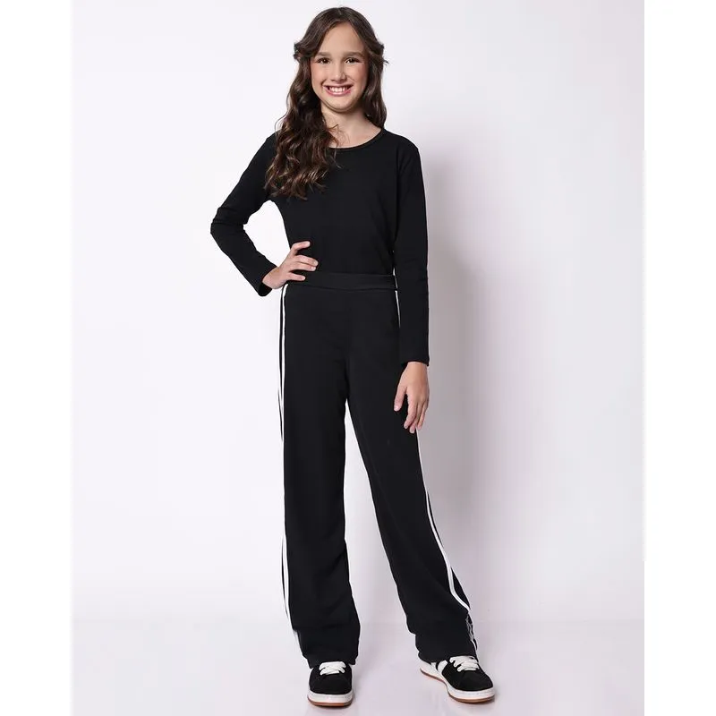 Calça Juvenil Crepe com Friso Lateral Preto 10