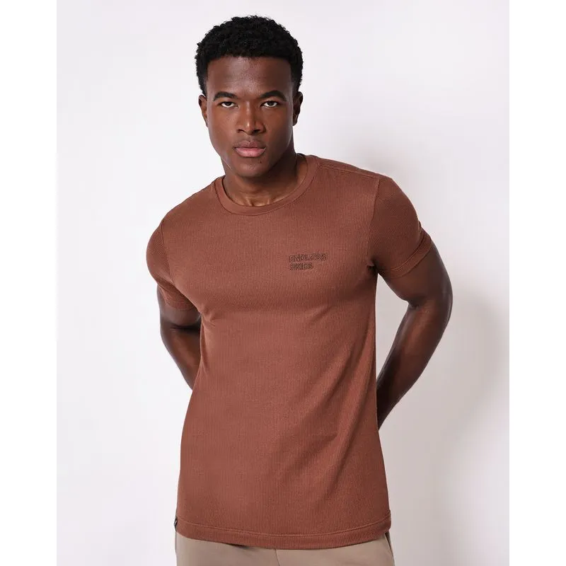 Camiseta Masculina Manga Curta Texturizada Marrom M